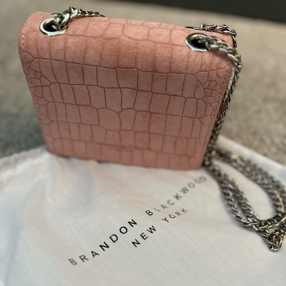 Brandon Blackwood, Mini Sophia bag, pink croc w/silver chain!